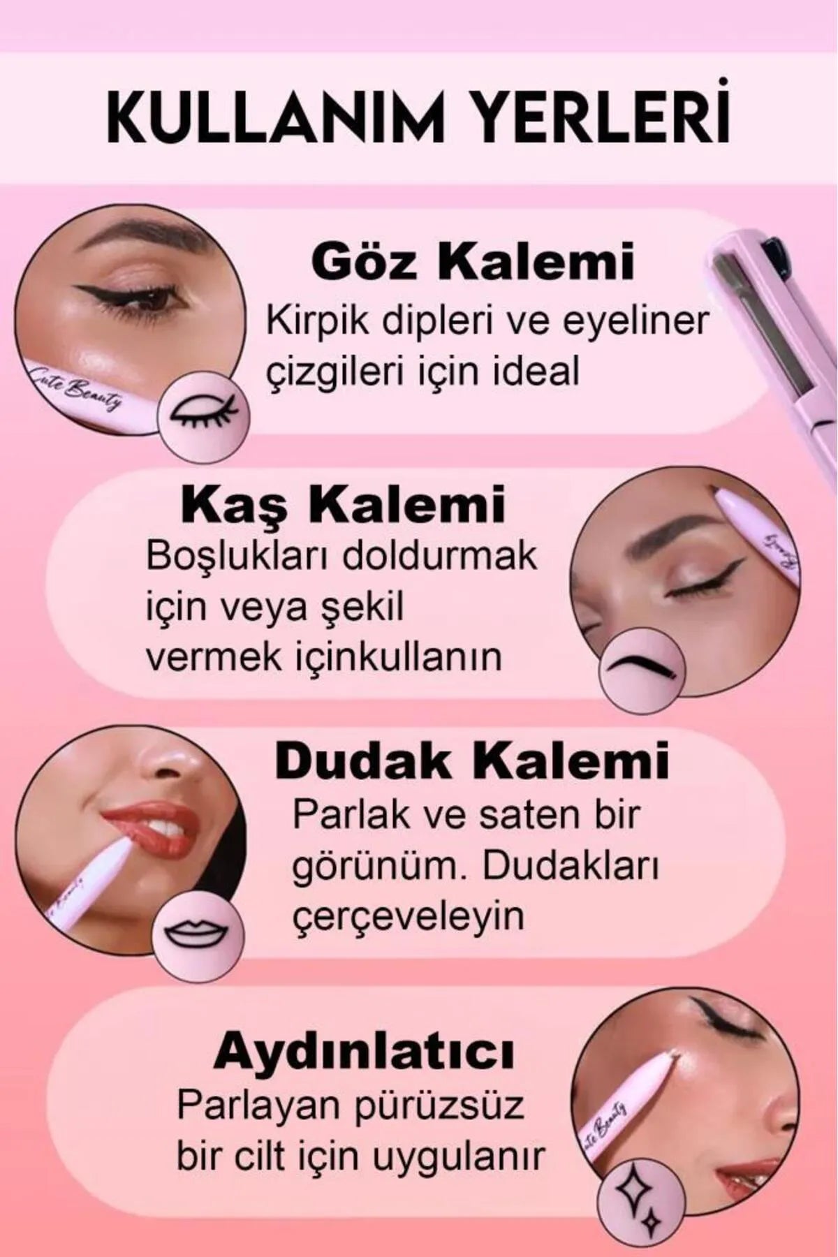 Çok Fonksiyonlu 4’ü 1 Arada Makyaj Kalemi